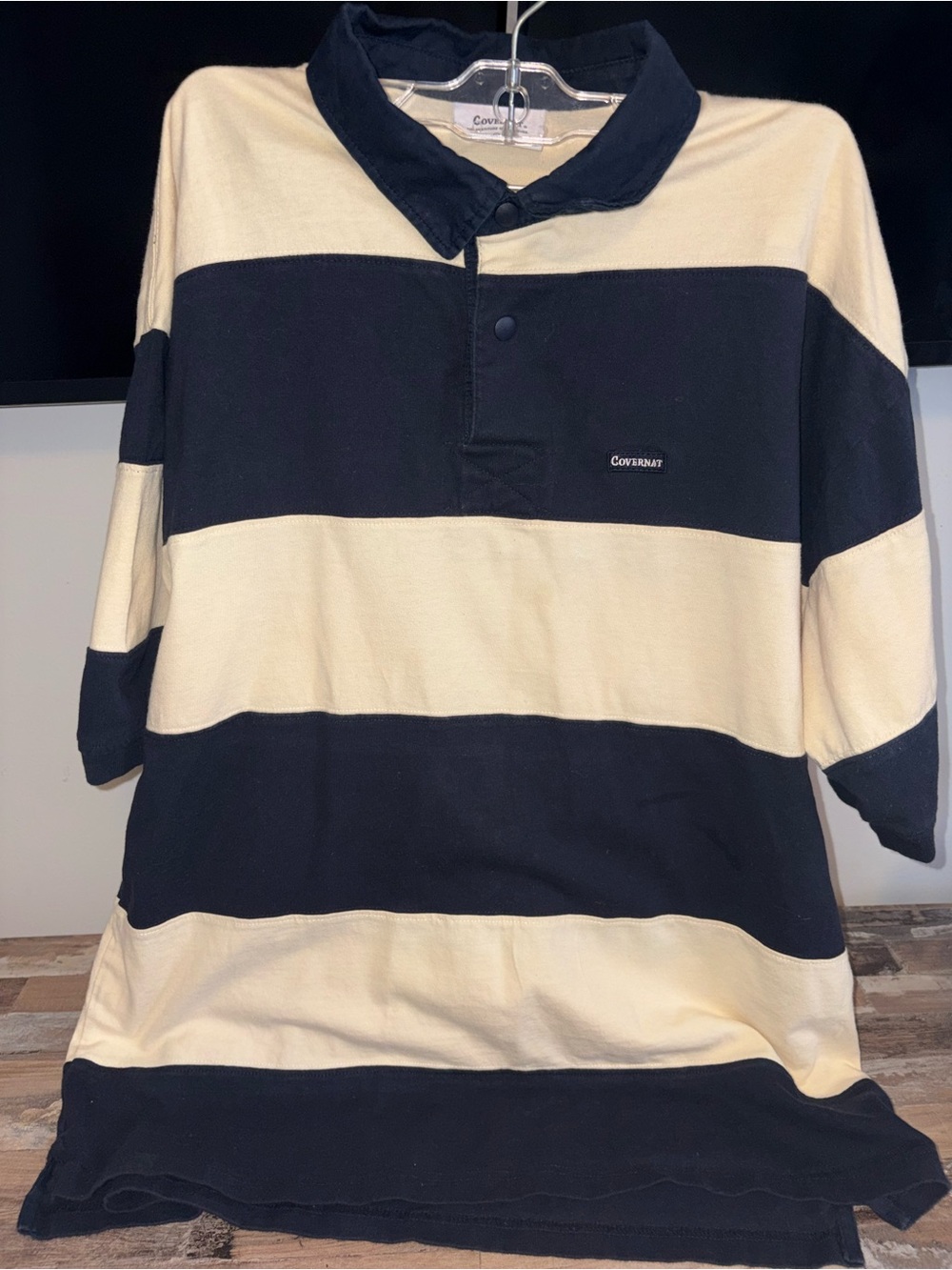 Men’s Navy and Cream Stripe Rugby Polo